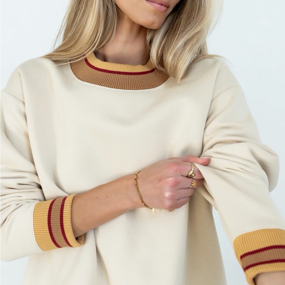Bohme Beige Sweater with Maroon and Mustard Trim